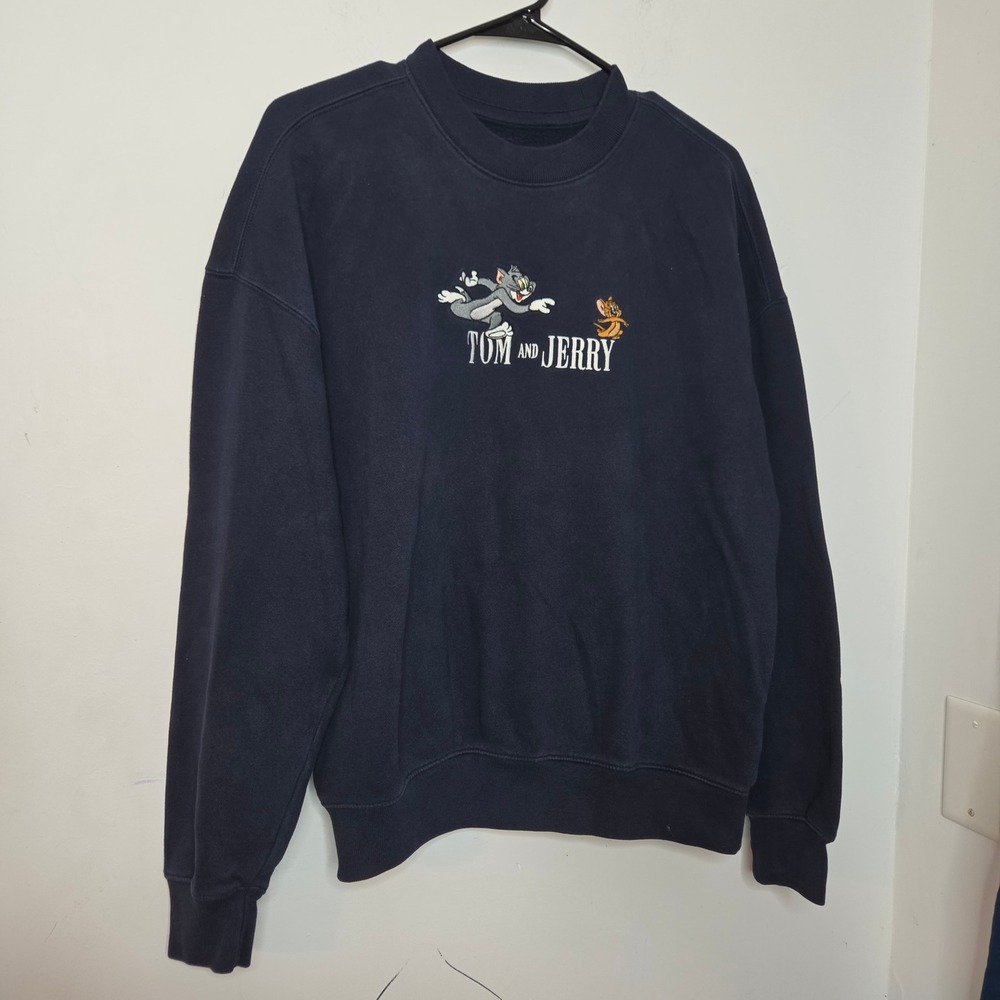 Hollister Tom and Jerry Boxy Fit Graphic Sweatshirt Navy Blue Small